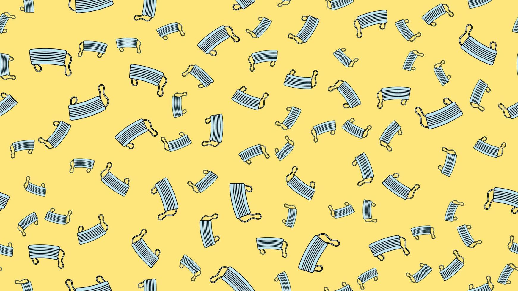 Endless seamless pattern with medical disposable masks and respiratory masks for protection against the deadly coronavirus pandemic pandemic, Covid-19 germs virus on a yellow background vector