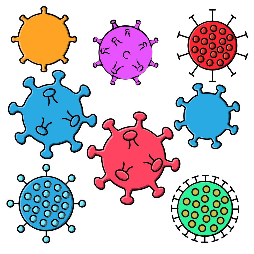 Set of colored icons of medical viruses microbes dangerous deadly strain covid-19 coronavirus epidemic pandemic disease. Vector illustration