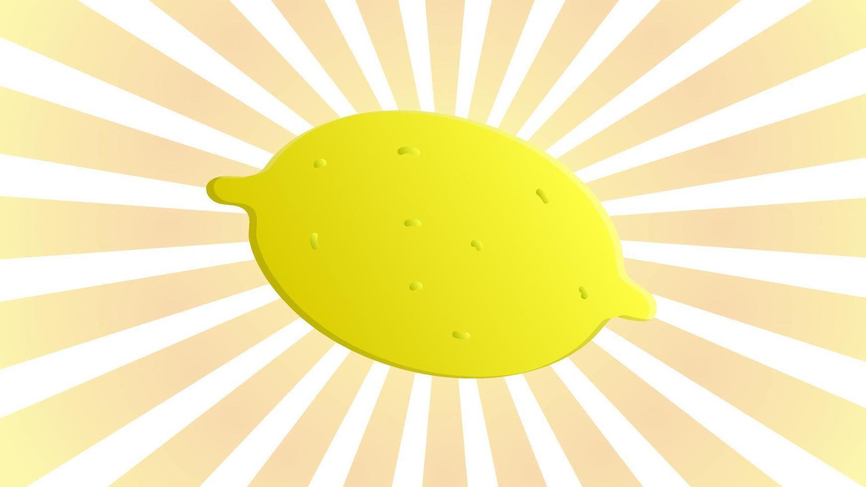 bright, yellow, appetizing lemon on an orange and white background, vector illustration. lemon drawing, fruit illustration, vegan food, raw food diet