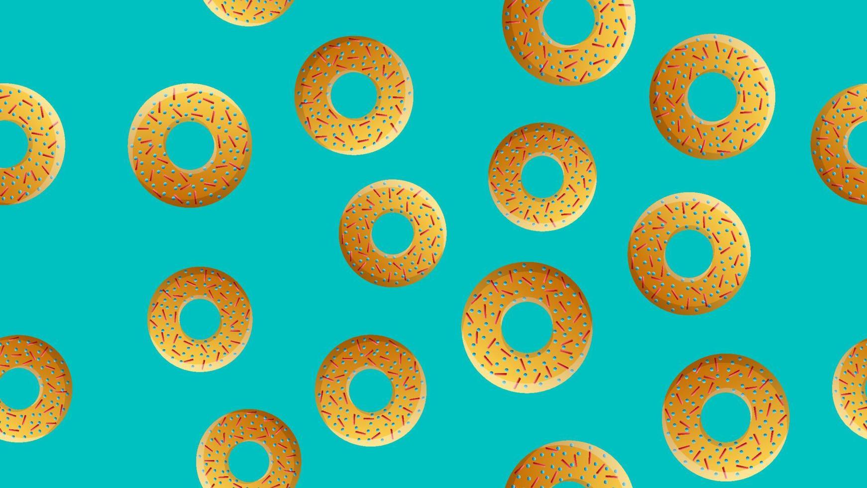 donuts de dibujos animados con glaseado rosa y chispitas de colores sobre fondo blanco. patrón sin costuras textura para tela, envoltura, papel tapiz vector