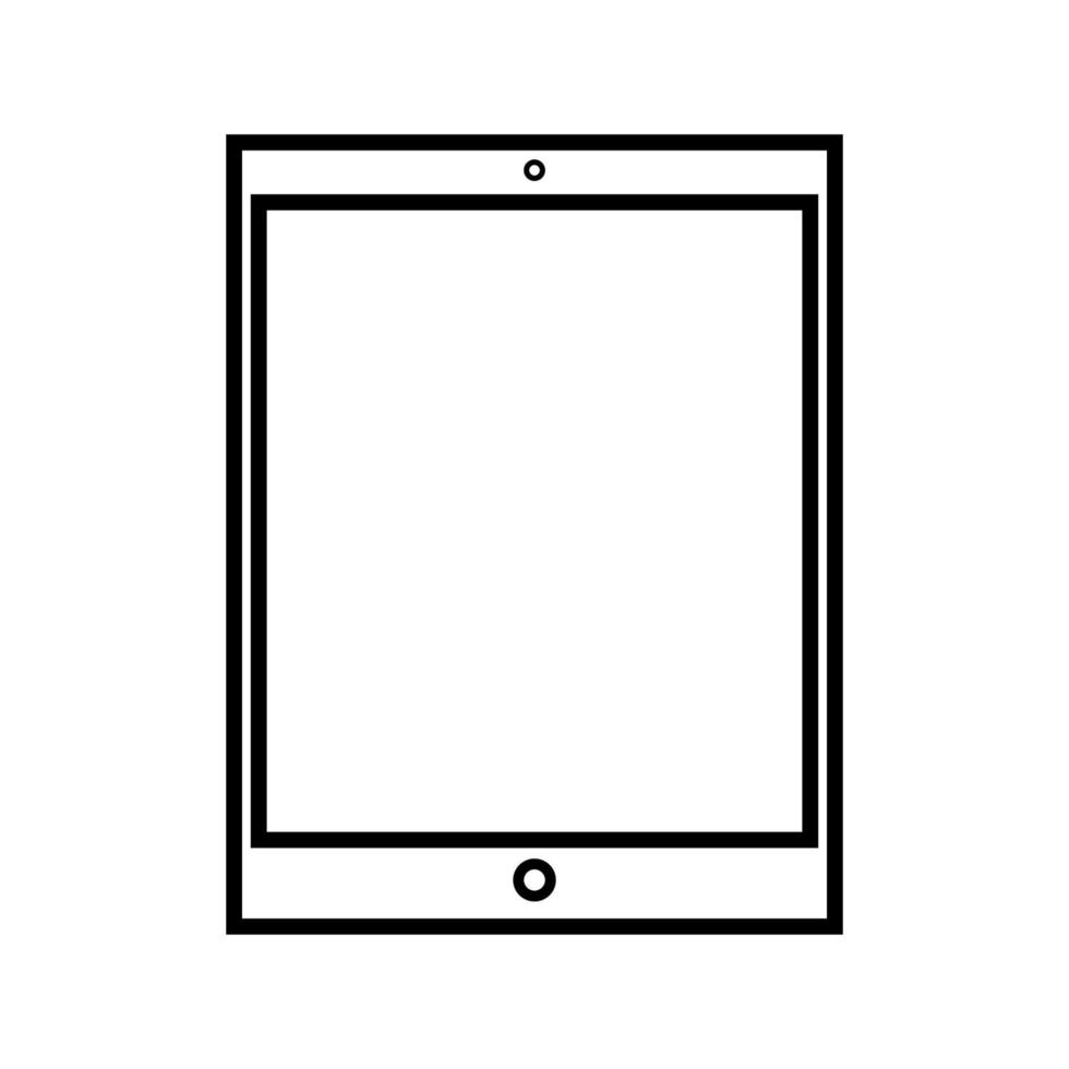 Vector illustration of black and white modern digital digital smart rectangular tablet with icon isolated on white background. Concept computer digital technologies