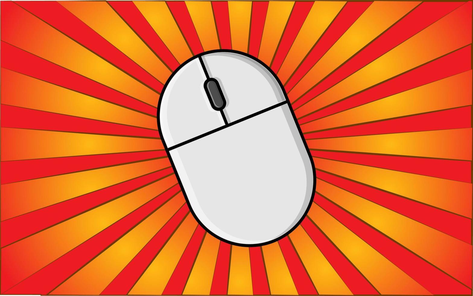 Modern wireless computer mouse for the Internet on a background of abstract red rays. Vector illustration