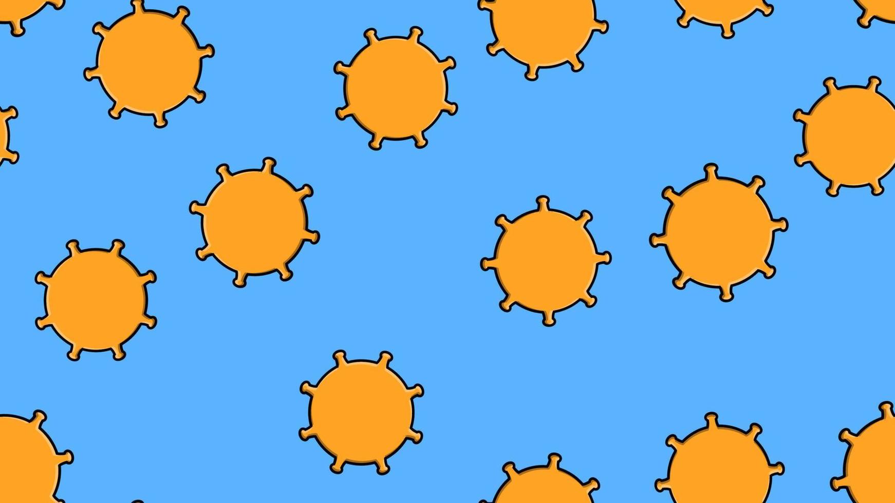 Endless seamless pattern of yellow dangerous infectious deadly respiratory coronaviruses pandemic epidemic, Covid-19 microbe viruses causing pneumonia on a blue background vector