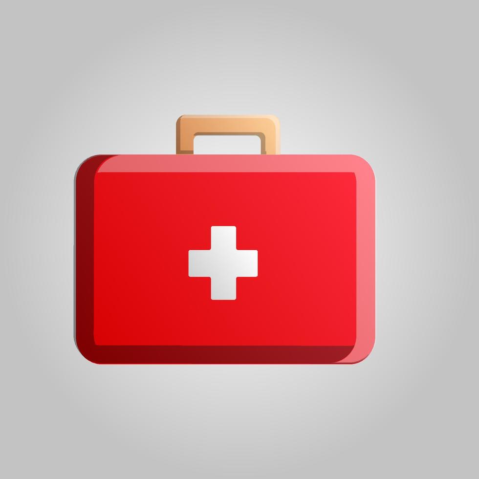 Beautiful red medical first aid kit icon with a cross for healing wounds on a white background vector