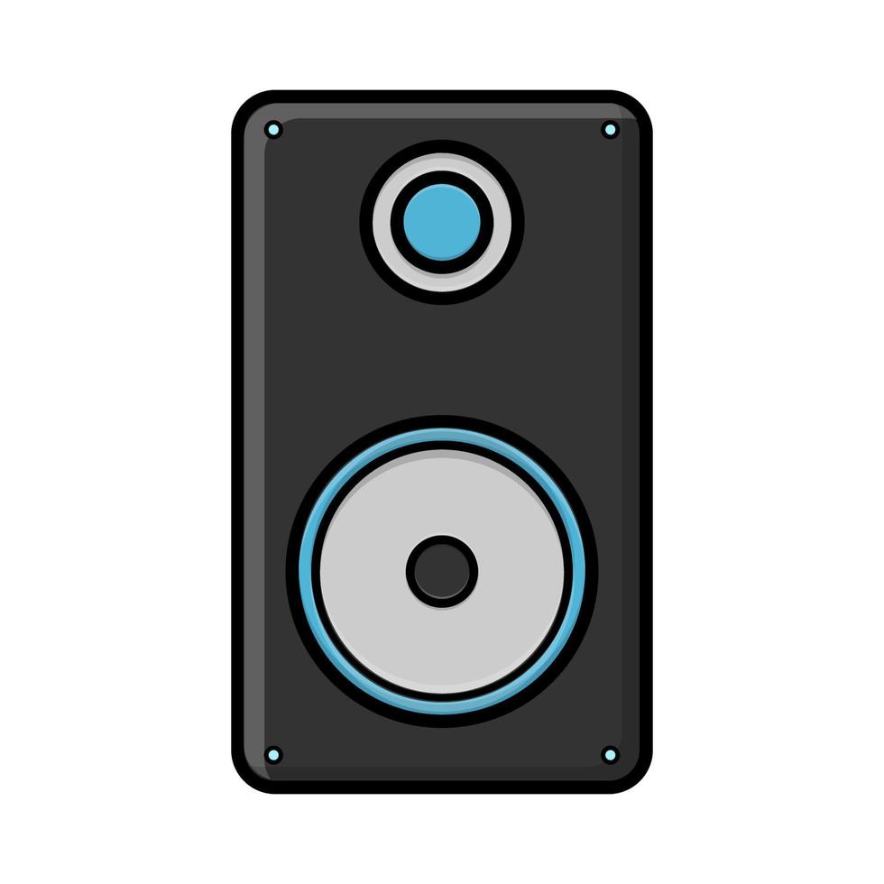 Vector illustration of a black flat icon of a simple modern digital loud large music speaker isolated on white background. Concept computer digital technologies