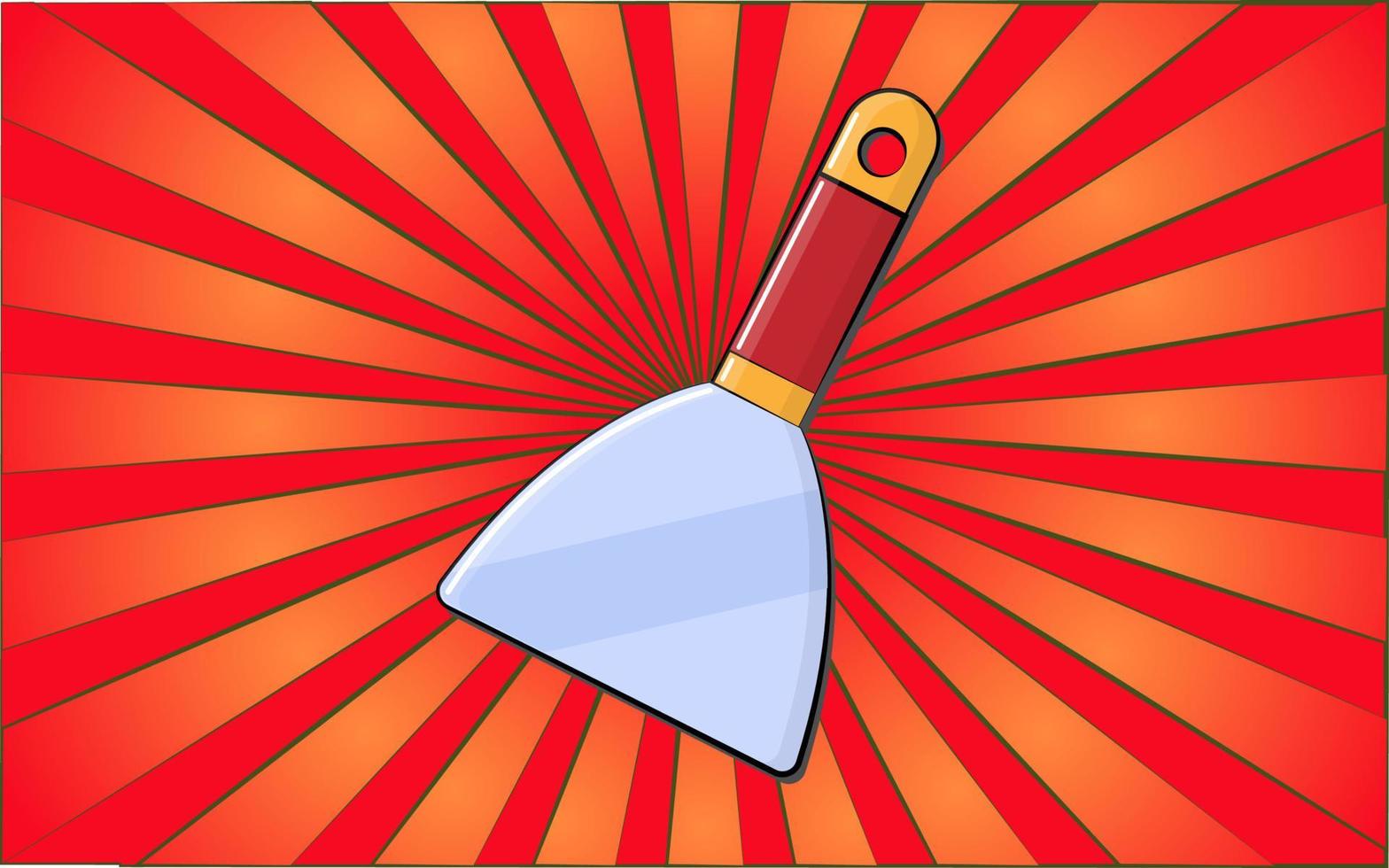 Construction repair tool metal spatula on a background of abstract red rays. Vector illustration