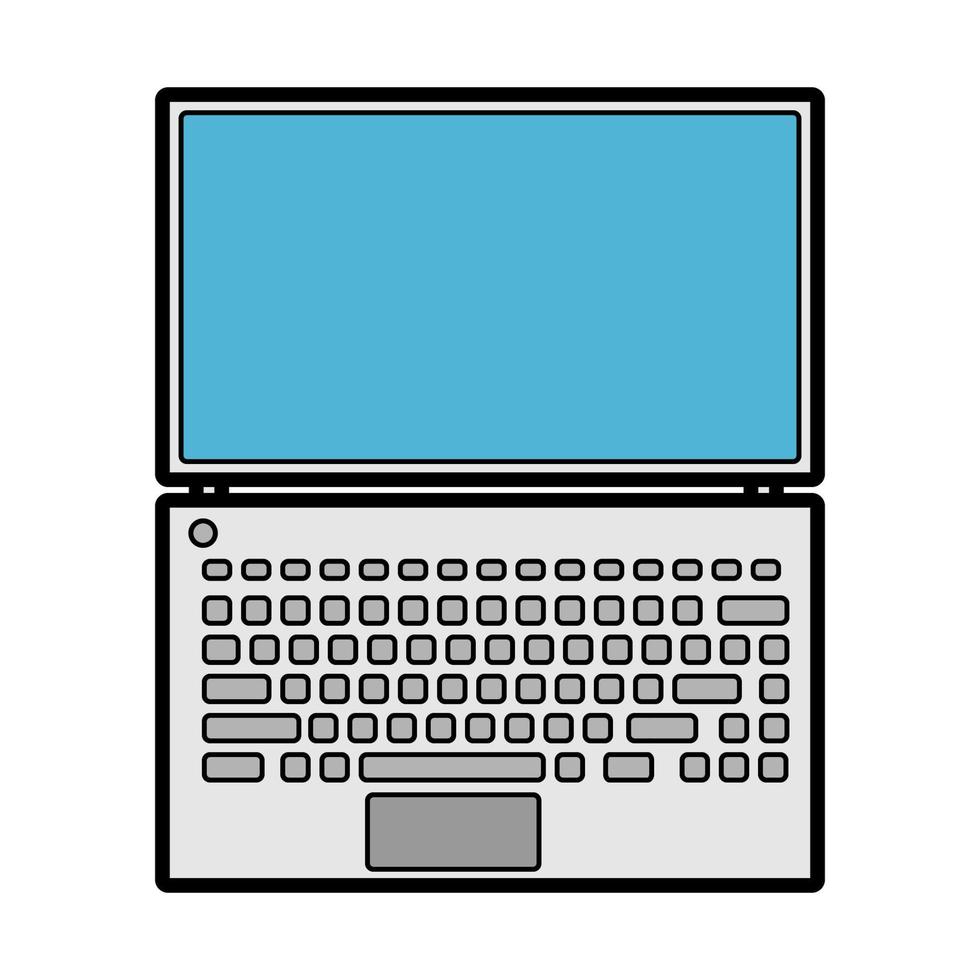 Vector illustration of white flat icon simple modern digital digital rectangular laptop with keyboard isolated on white background. Concept computer digital technologies