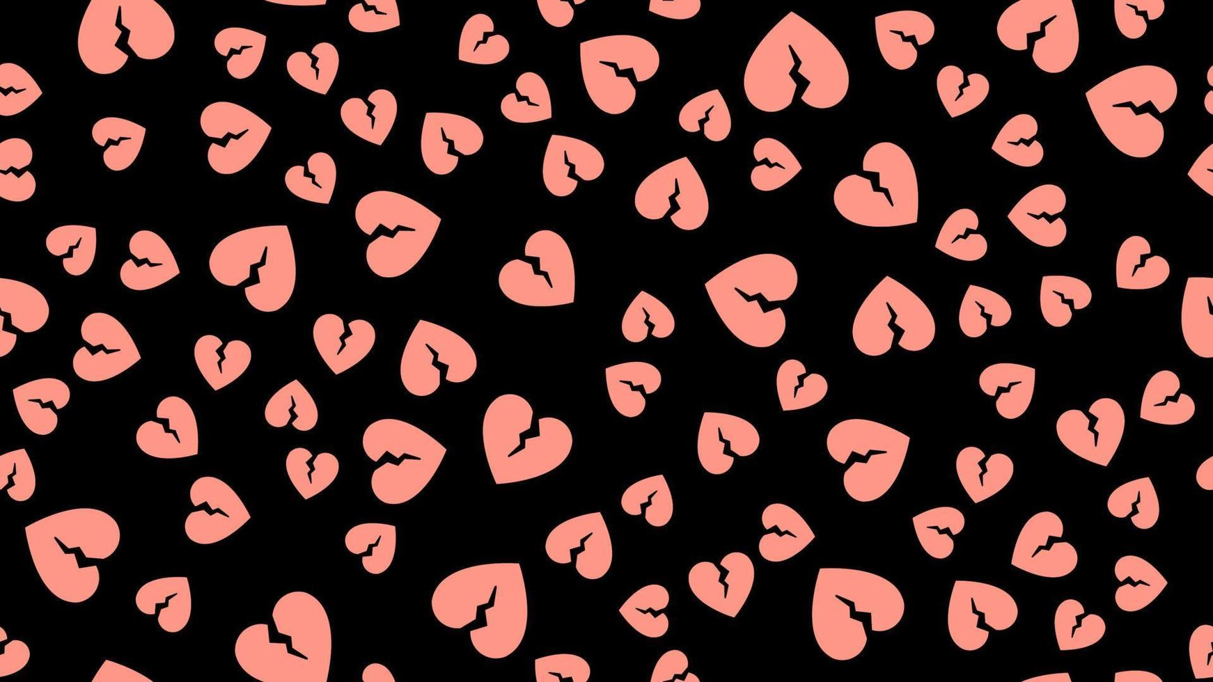 textura sin fin de patrones sin fisuras de iconos planos de corazones rotos, artículos de amor para la fiesta del amor el 14 de febrero o el 8 de marzo en un fondo negro. ilustración vectorial vector