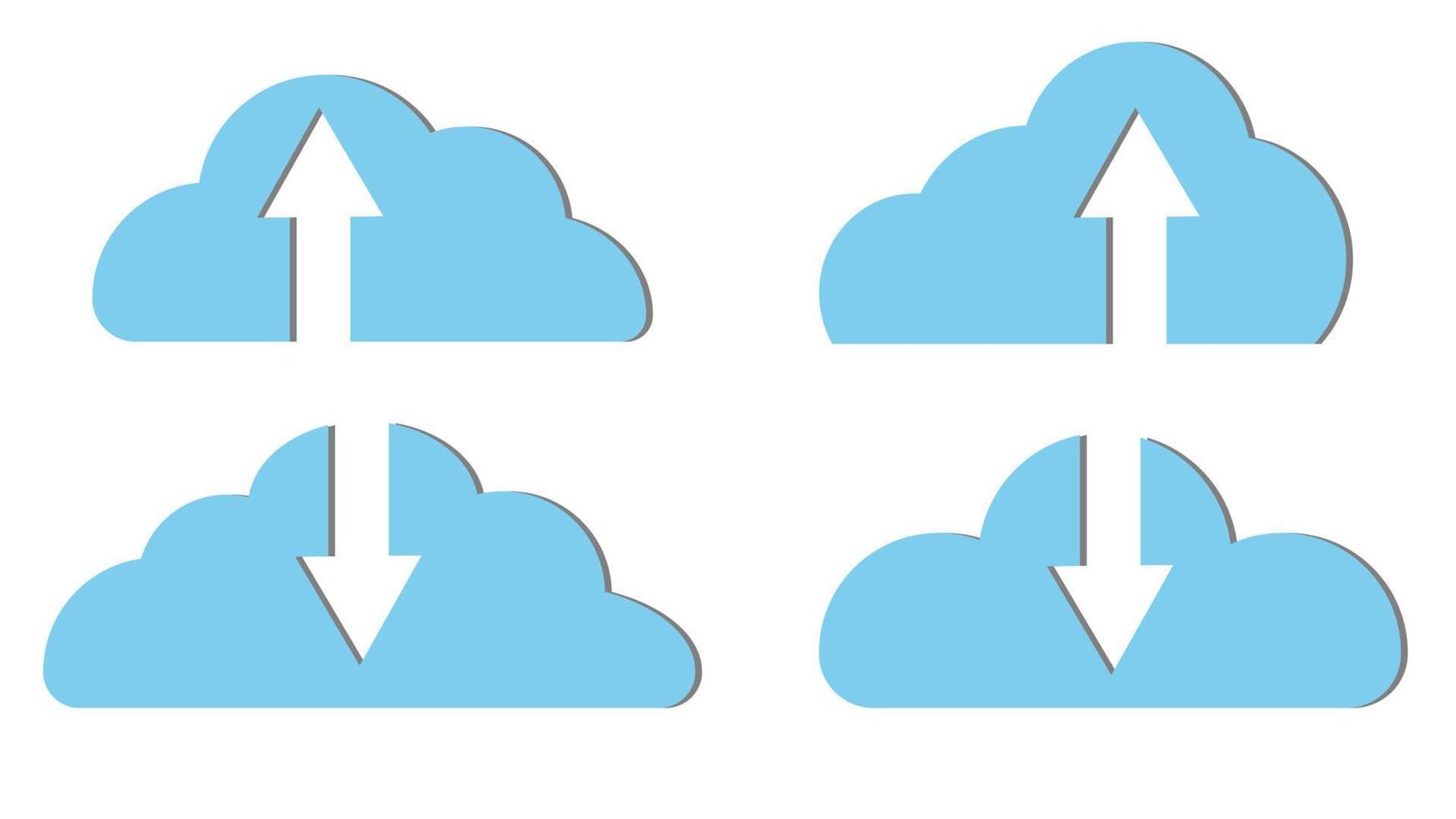 conjunto de cuatro hermosos iconos de nube digital simple azul con descarga de flechas. concepto de tecnologías y servicios en la nube, almacenamiento remoto de información. ilustración vectorial vector