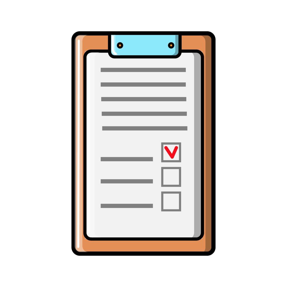 tableta comercial de papel rectangular para registros con un clip, un bloc de notas médico para recetas con antecedentes médicos, icono en un fondo blanco. ilustración vectorial vector