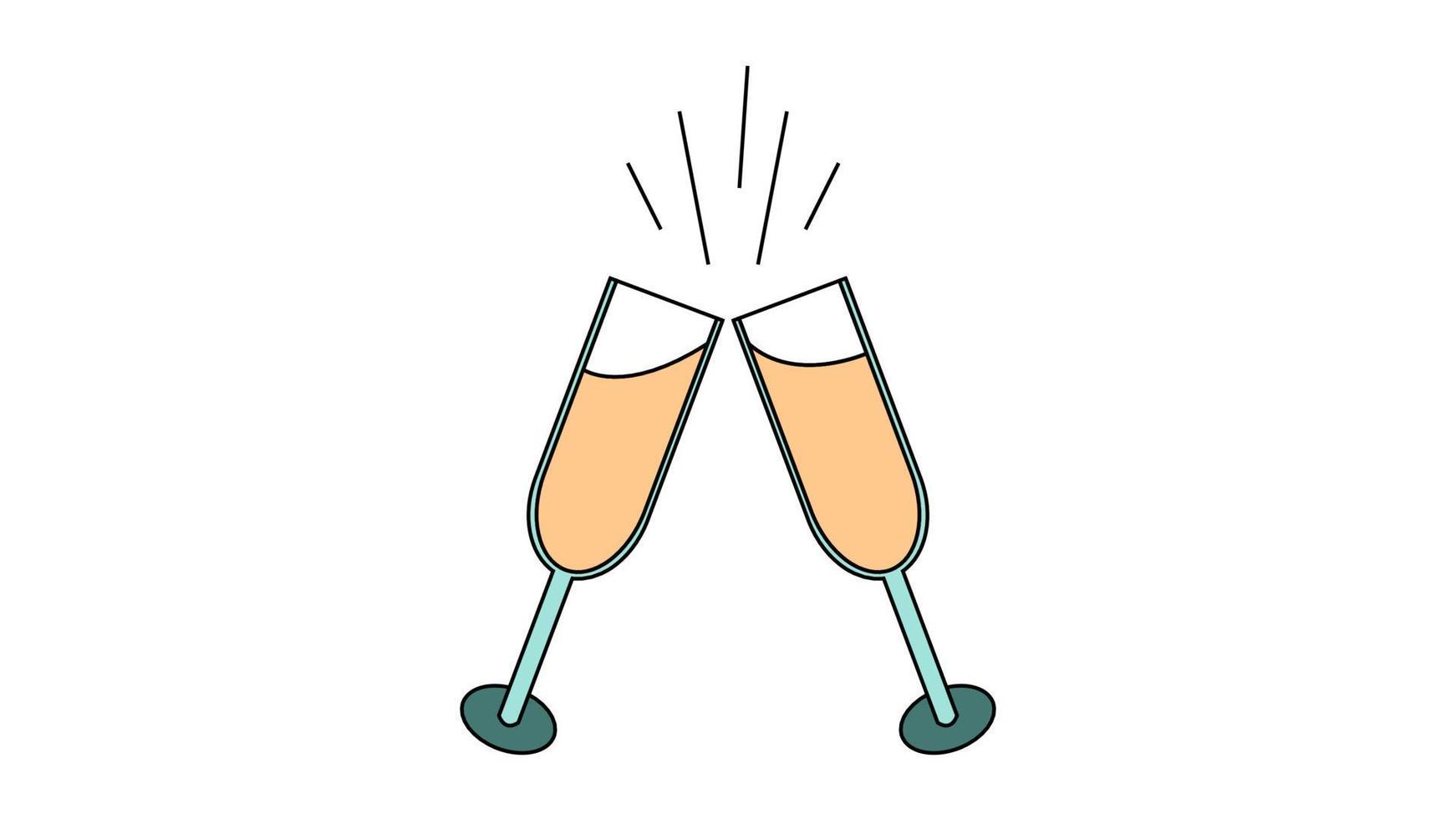 A simple flat-style icon of beautiful two glasses of champagne that clink glasses during a toast for the feast of love on Valentine's Day or March 8th. Vector illustration