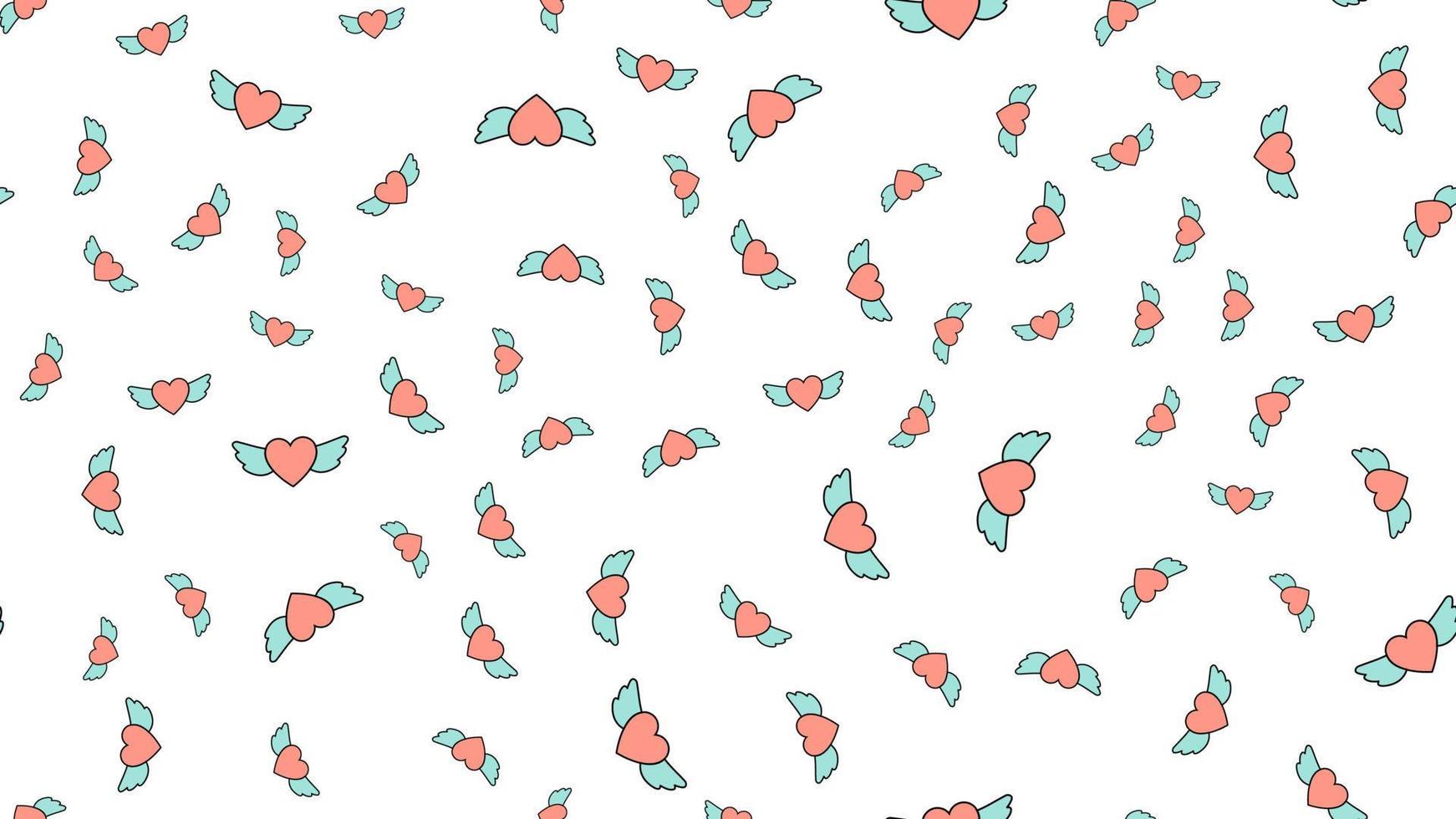 Texture endless seamless pattern from flat icons of hearts with wings, love items for the holiday of love Valentine's Day February 14 or March 8 on a white background. Vector illustration