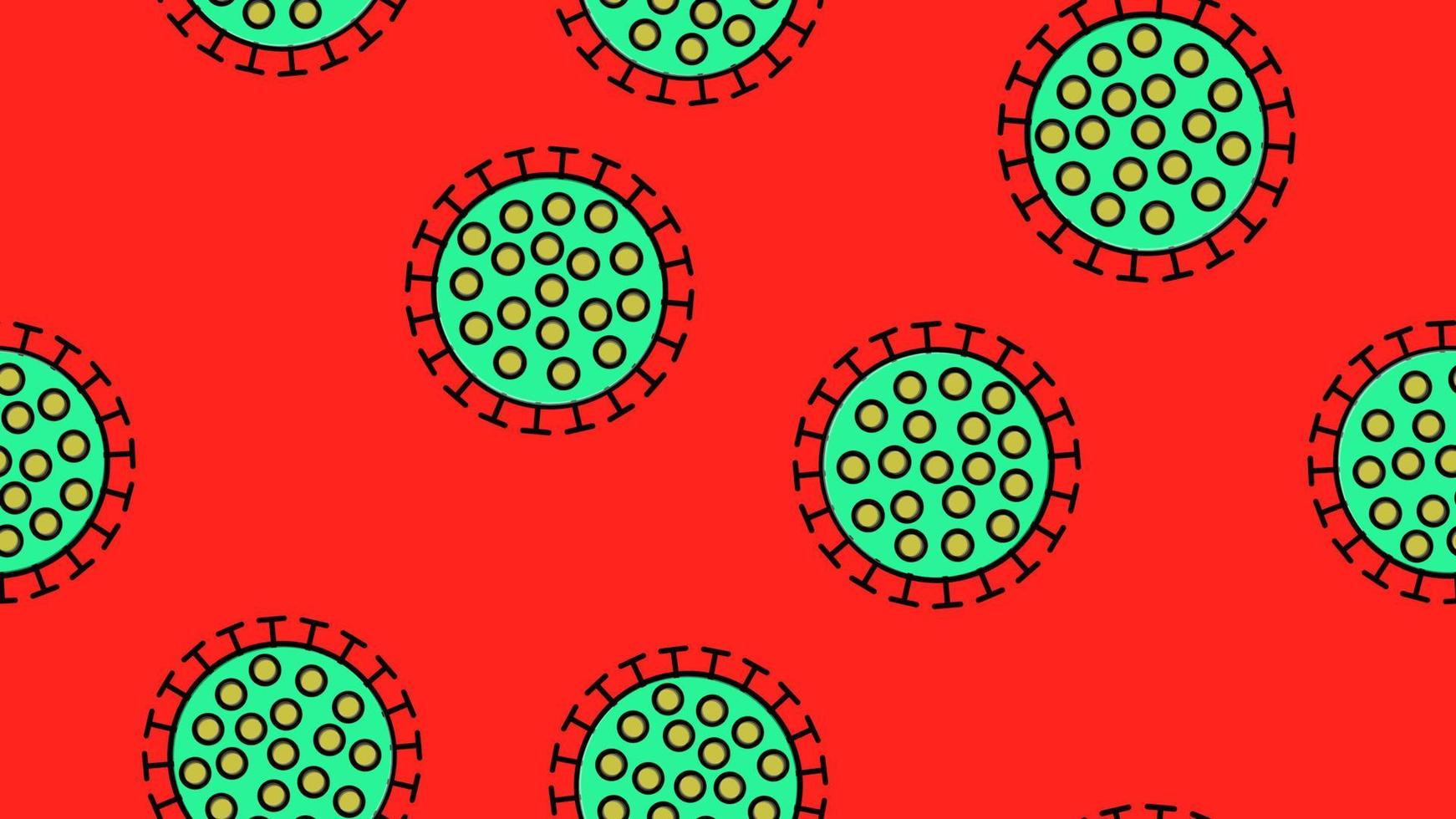 Endless seamless pattern of green dangerous infectious deadly respiratory coronaviruses pandemic epidemic, Covid-19 microbe viruses causing pneumonia on a red background vector