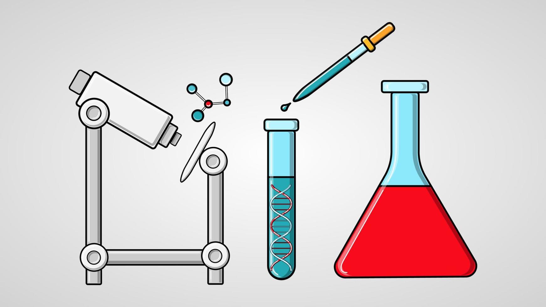 Scientific medical study of a vaccine against dangerous deadly coronaviruses in a pandemic epidemic, Covid-19 microbe viruses using a microscope and flasks in a laboratory vector