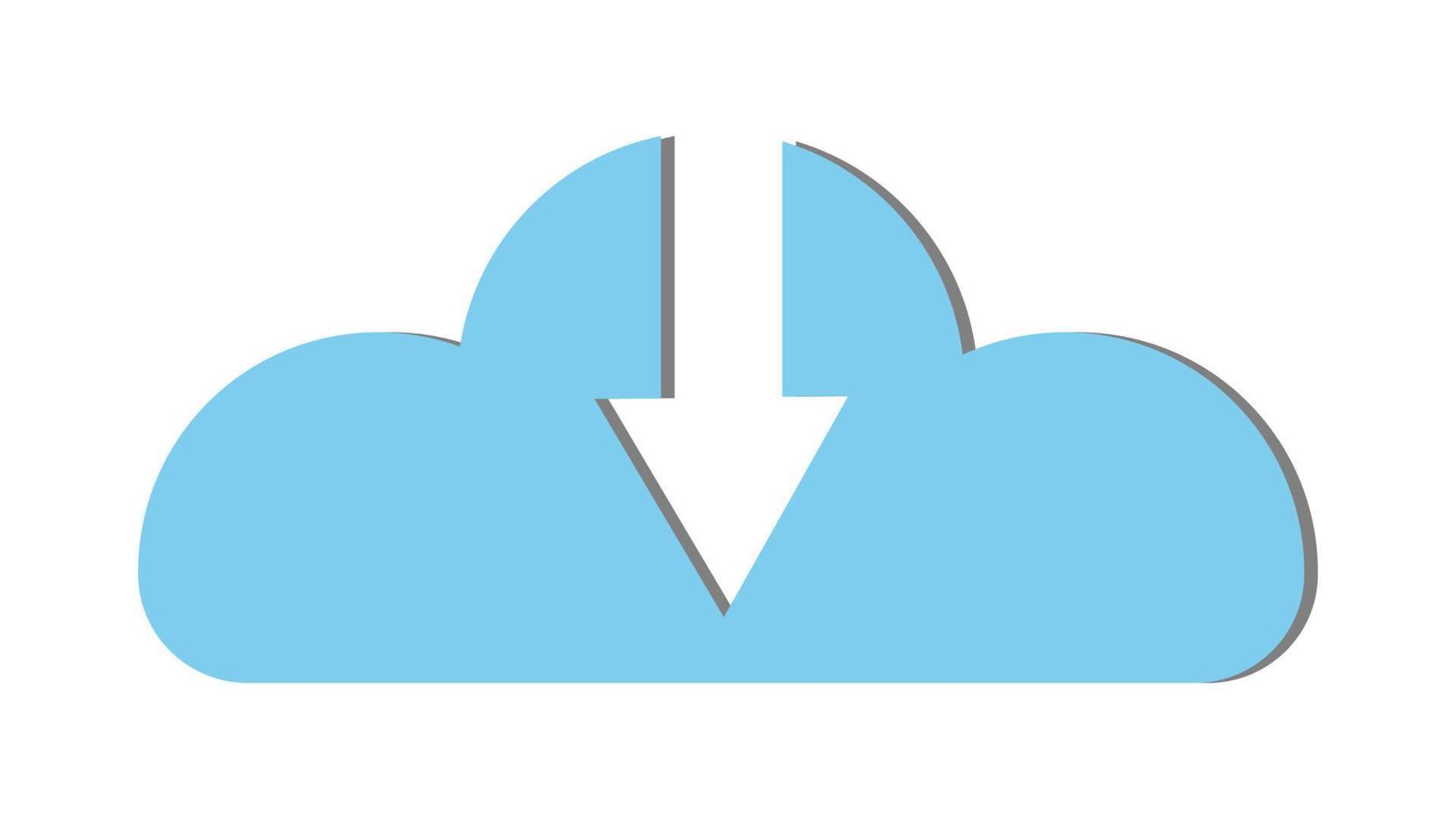 Blue beautiful simple digital cloud icon with download arrow. Concept cloud technologies and services, remote storage of information. Vector illustration