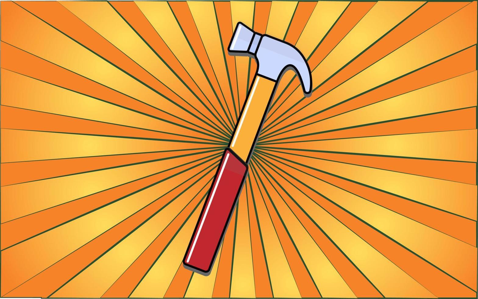 Construction repair tool hammer on a background of abstract yellow rays. Vector illustration