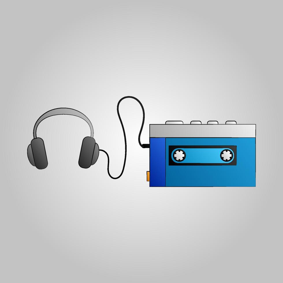 Old beautiful retro hipster music audio cassette player from the 70s, 80s, 90s on a blue background vector