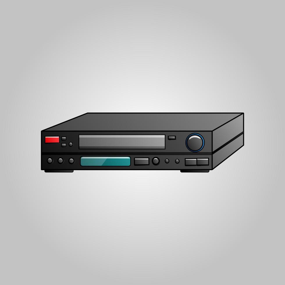 Old beautiful retro hipster video cassette recorder for watching movies from the 70s, 80s, 90s on a blue background vector