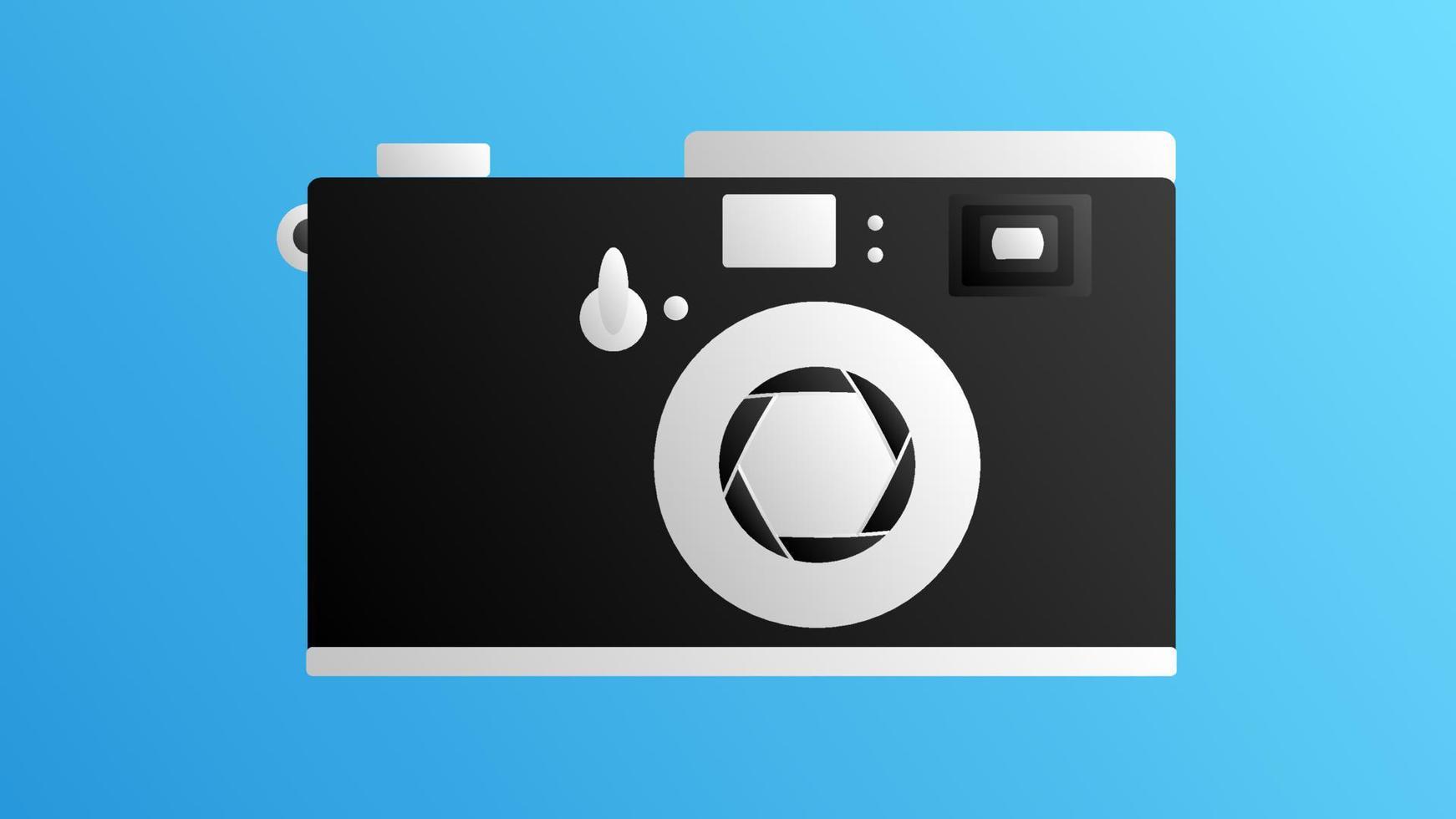 Old beautiful retro hipster camera for photographing from the 70s, 80s, 90s on a blue background vector
