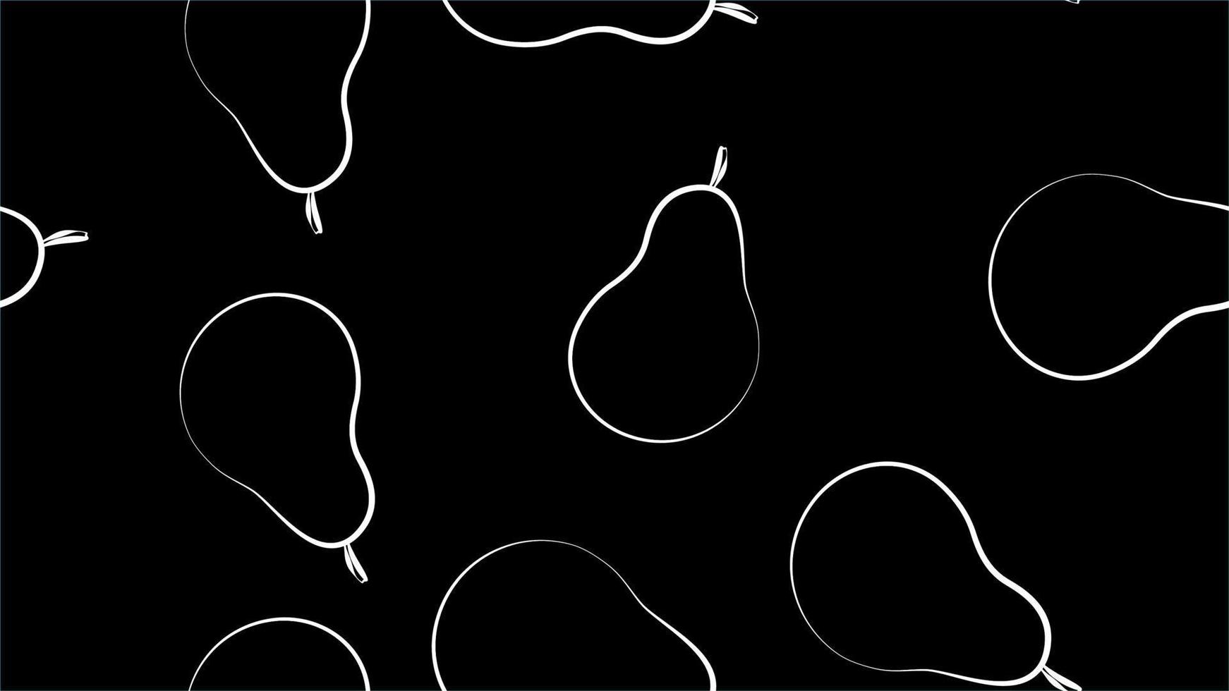 ilustración vectorial patrón con peras. peras sobre un fondo negro. dibujo en estilo blanco y negro, pintura con tiza. peras para decoración de café, decoración de pared vector