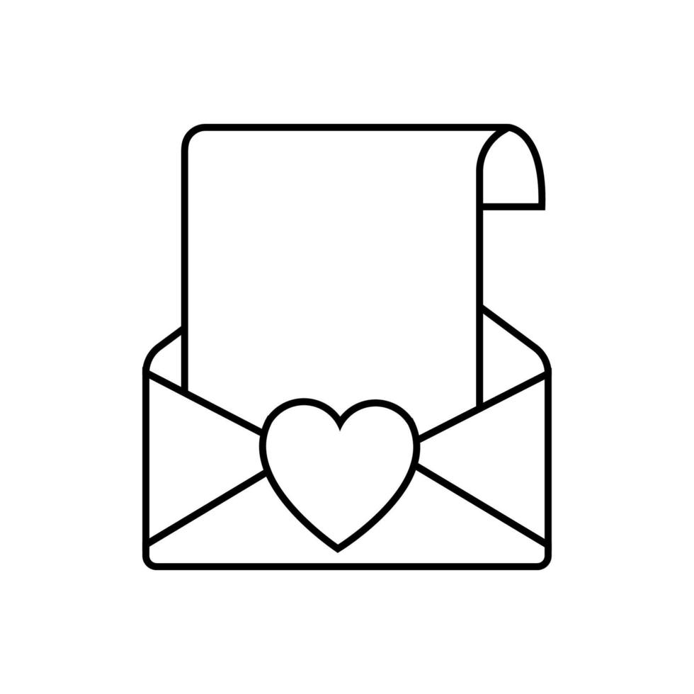 Black and white linear simple icon beautiful letters in an envelope with a heart for the holiday of love on Valentine's Day or March 8. Vector illustration