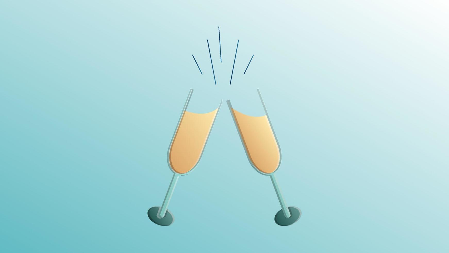 Beautiful festive love joyful winking glasses of champagne for a greeting card to the day of all lovers, Valentine's Day on a blue background vector