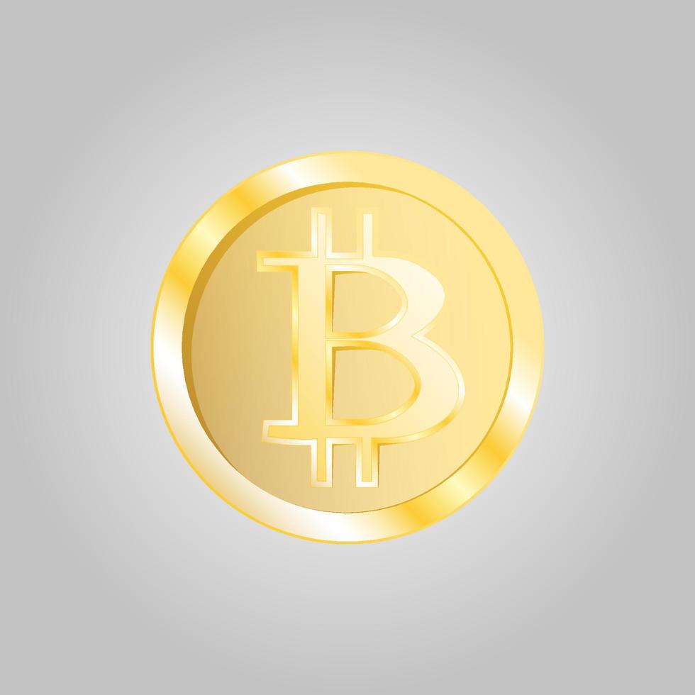 Hermosa moneda de oro brillante cara cryptocurrency bitcoin tecnología blockchain gráfico aislado sobre fondo blanco. vector