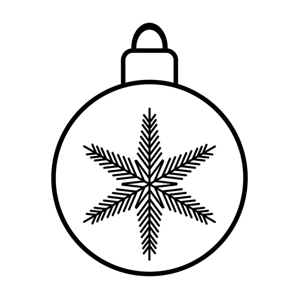 pequeño icono lineal simple en blanco y negro de una hermosa bola festiva de Navidad de año nuevo con un copo de nieve, juguete de Navidad sobre un fondo blanco. ilustración vectorial vector