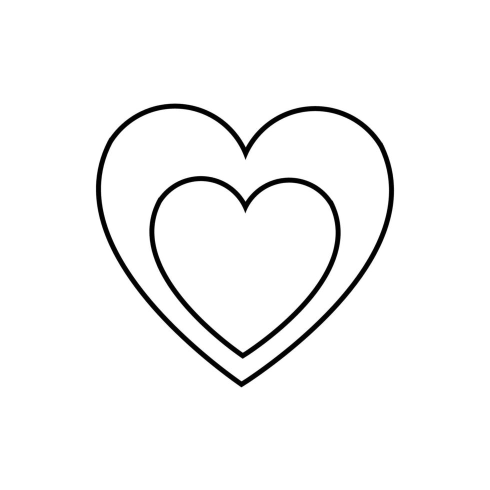 icono simple lineal en blanco y negro de dos hermosos corazones enamorados de la fiesta del amor en el día de san valentín o el 8 de marzo. ilustración vectorial vector