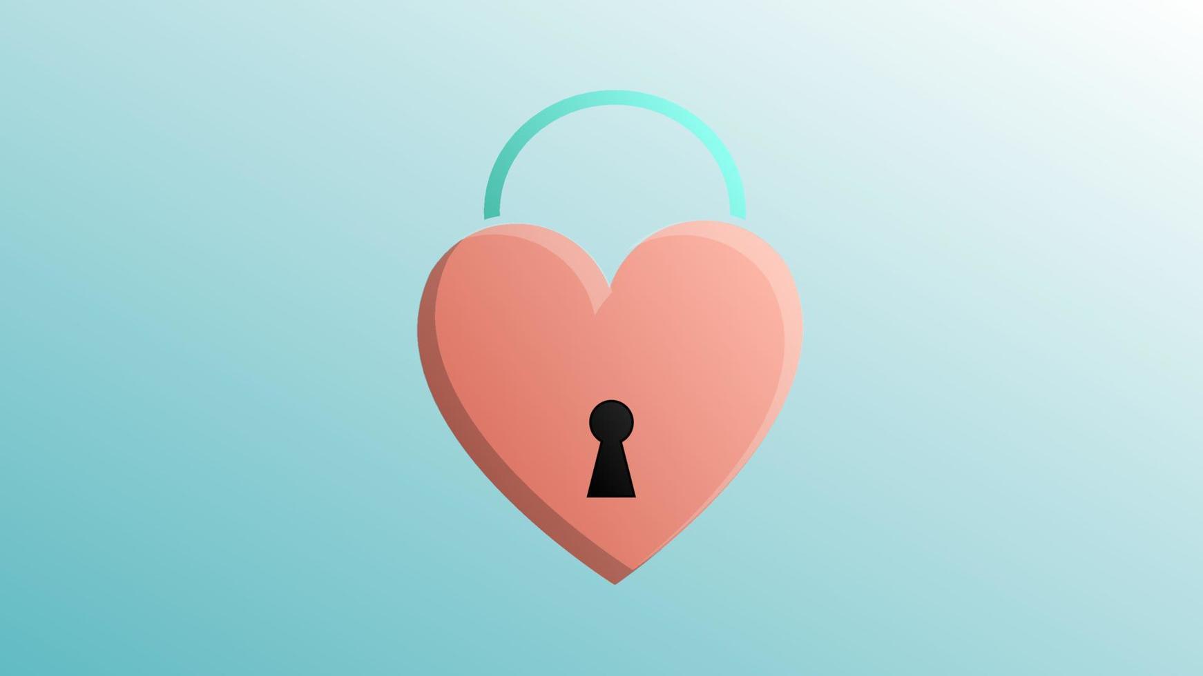 Beautiful festive red love joyful door lock in the form of a heart for a greeting card to the day of all lovers, Valentine's Day on a blue background vector