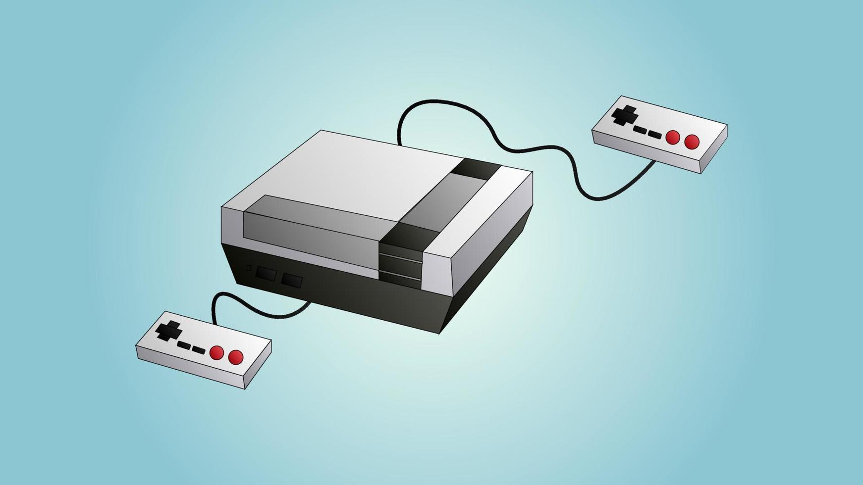 Old beautiful retro hipster video game console from the 70s, 80s, 90s on a blue background vector