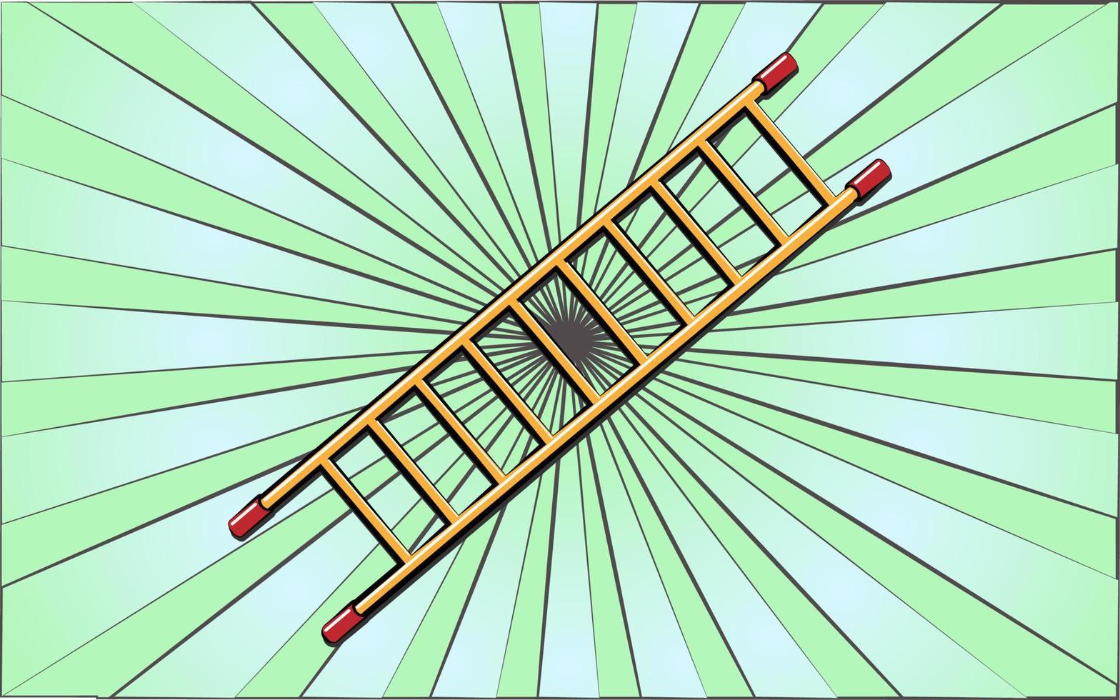 Construction repair garden tool ladder on a background of abstract green rays. Vector illustration