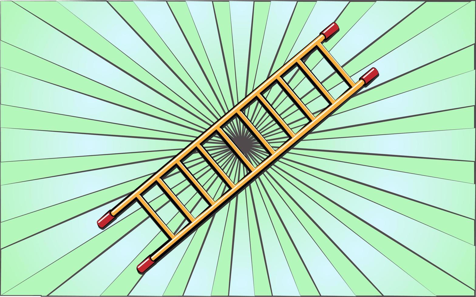 escalera de herramientas de jardín de reparación de construcción sobre un fondo de rayos verdes abstractos. ilustración vectorial vector