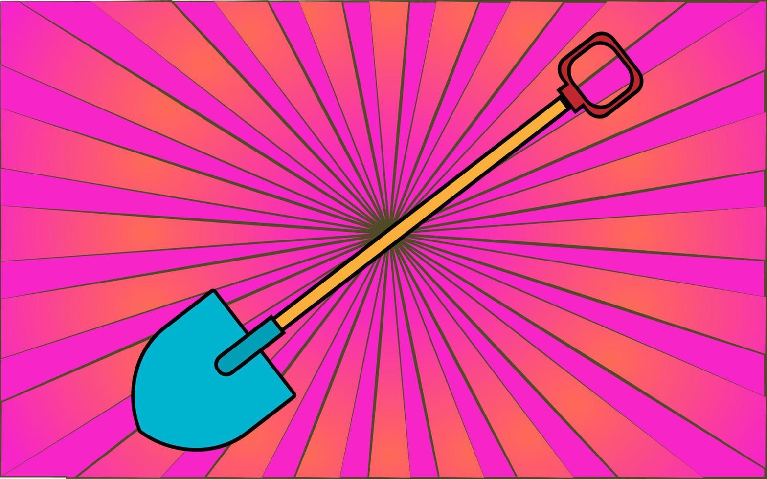 Construction repair garden tool shovel for digging the earth against a background of abstract purple rays. Vector illustration