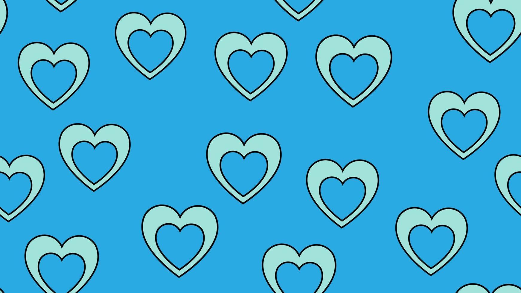 patrón de textura sin fisuras de iconos planos de corazones, artículos de amor para la festividad del día de san valentín el 14 de febrero o el 8 de marzo sobre un fondo azul. ilustración vectorial vector