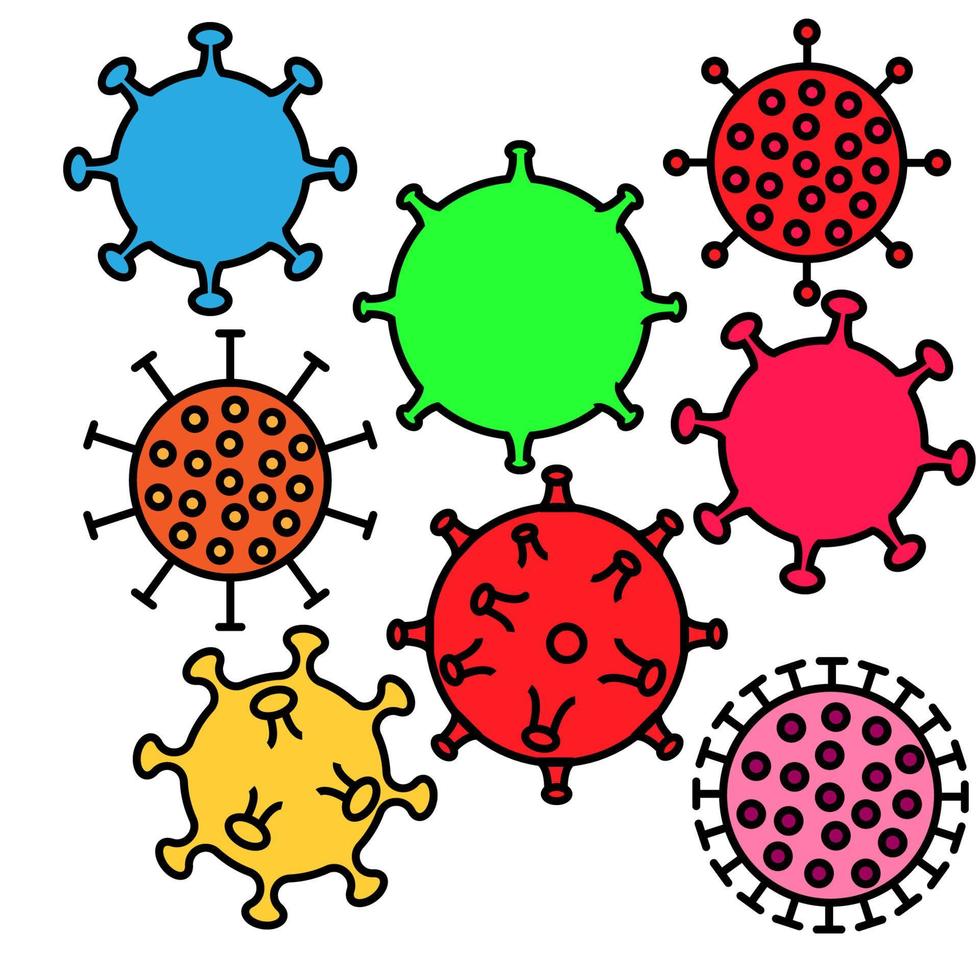 Set of colored icons of medical viruses microbes dangerous deadly strain covid 019 coronavirus epidemic pandemic disease. Vector illustration