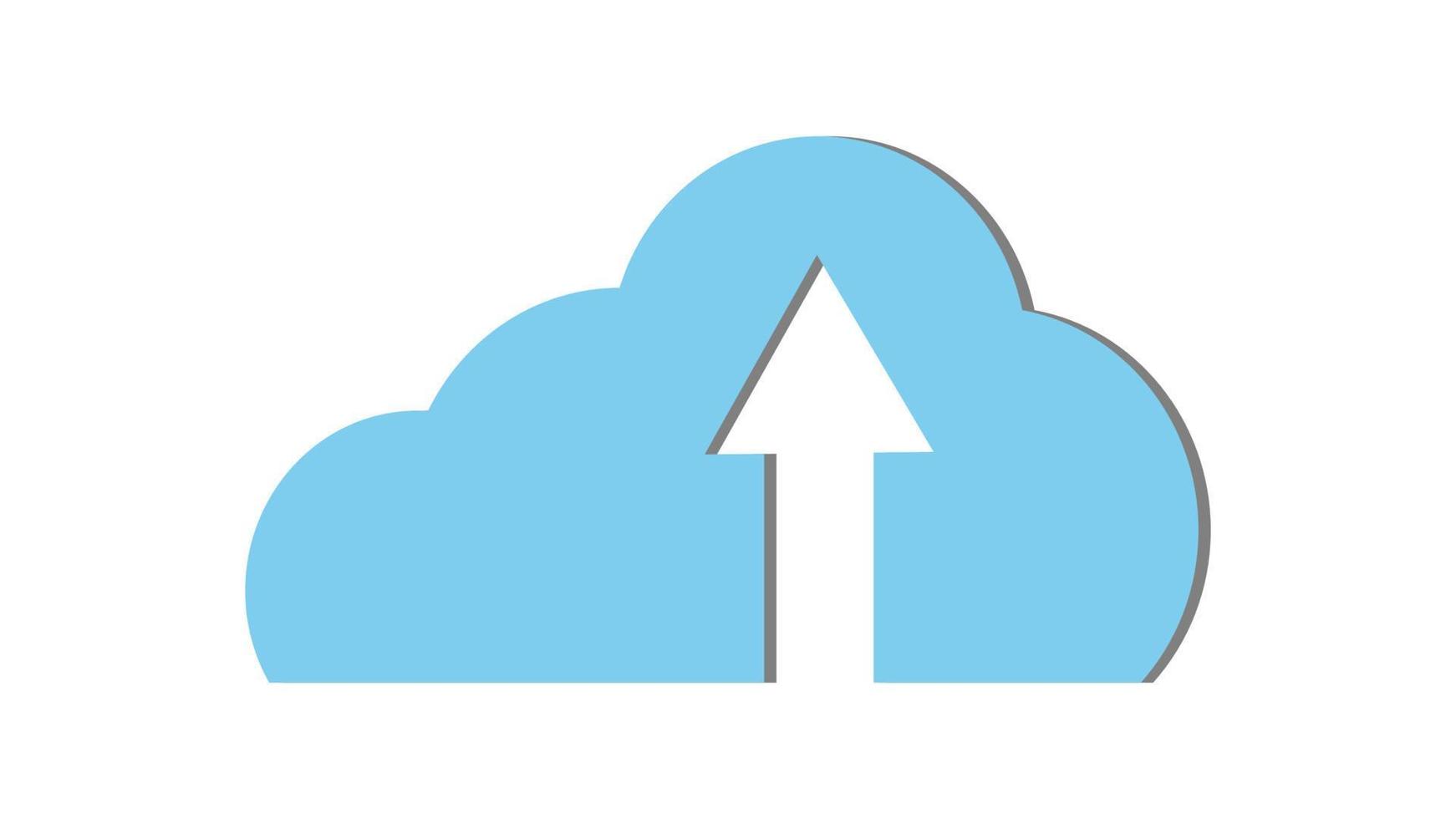Blue beautiful simple digital cloud icon with download arrow. Concept cloud technologies and services, remote storage of information. Vector illustration