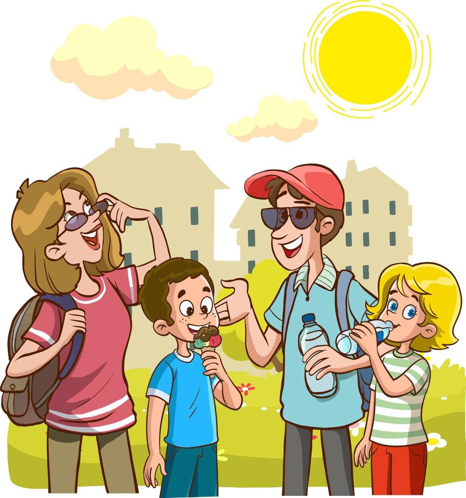 familia feliz en un cálido día soleado vector