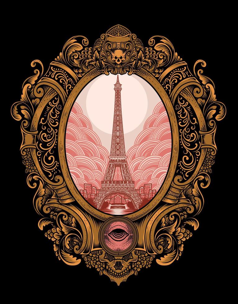 illustration retro eiffel tower with vintage style vector