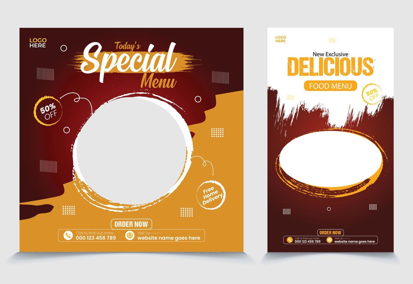 comida deliciosa en la historia promocional del restaurante, ilustración vectorial. plantilla de publicación de historias de página web para negocios de comida de restaurante promocional vector