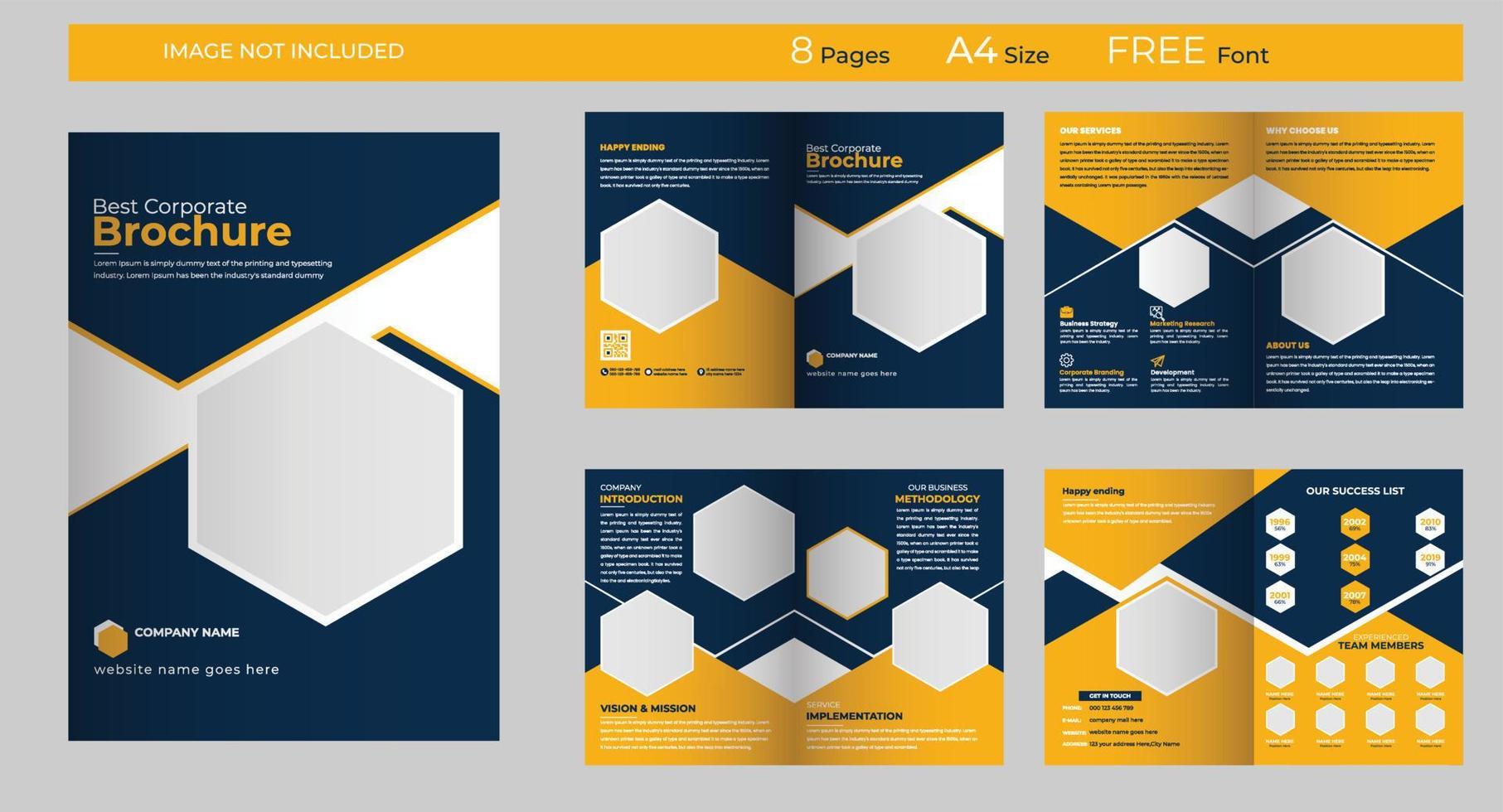 Multipage Professional corporate business brochure or booklet template, company report, 8 pages brochure design. vector