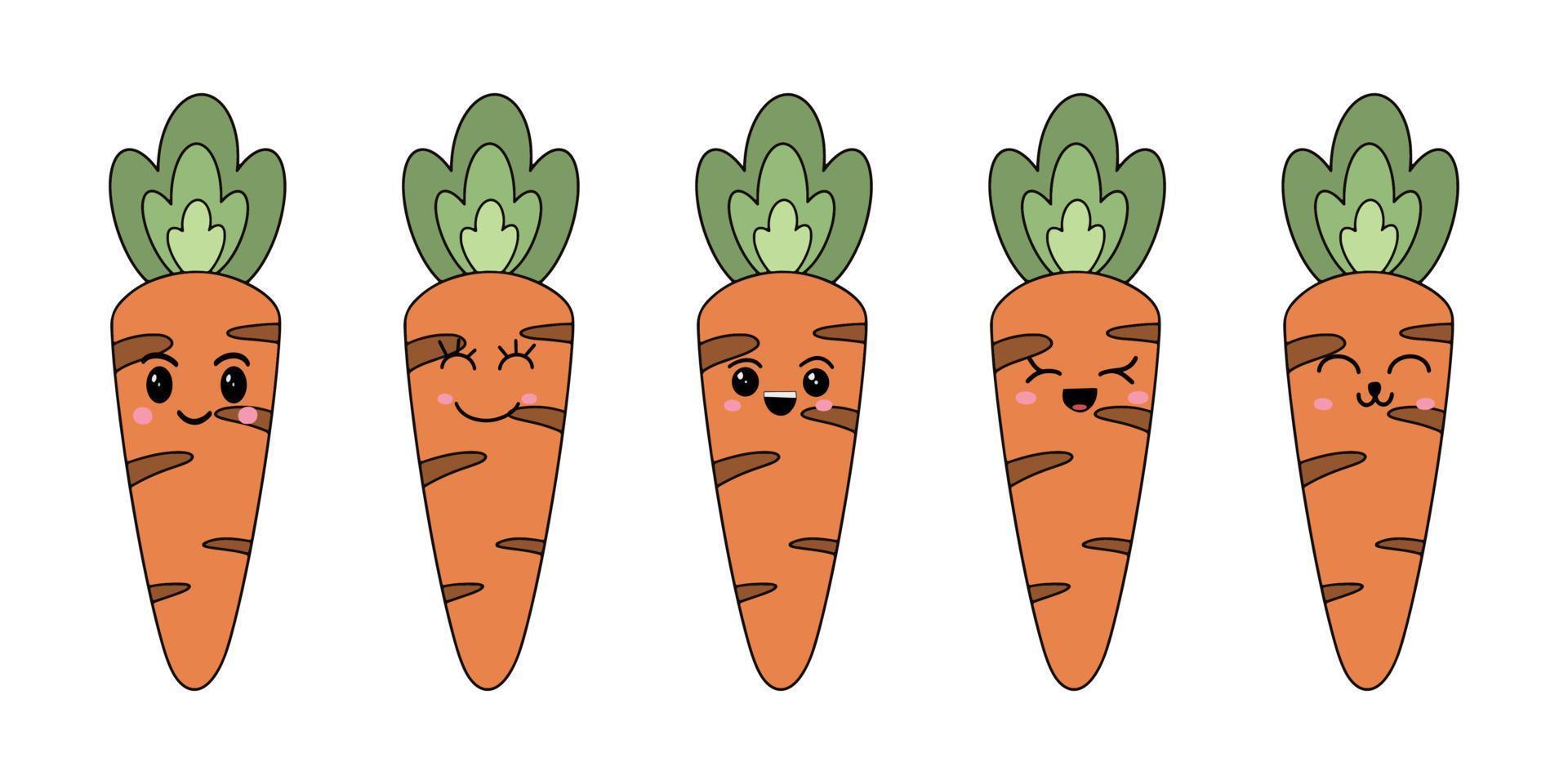 Kawaii. Carrot icon in cartoon style. Vector illustration isolated on white background.