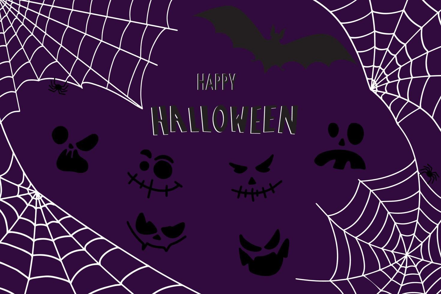Bat, net and pumpkins. Halloween background with bat and hand drawn pumpkins. Black and white background. vector