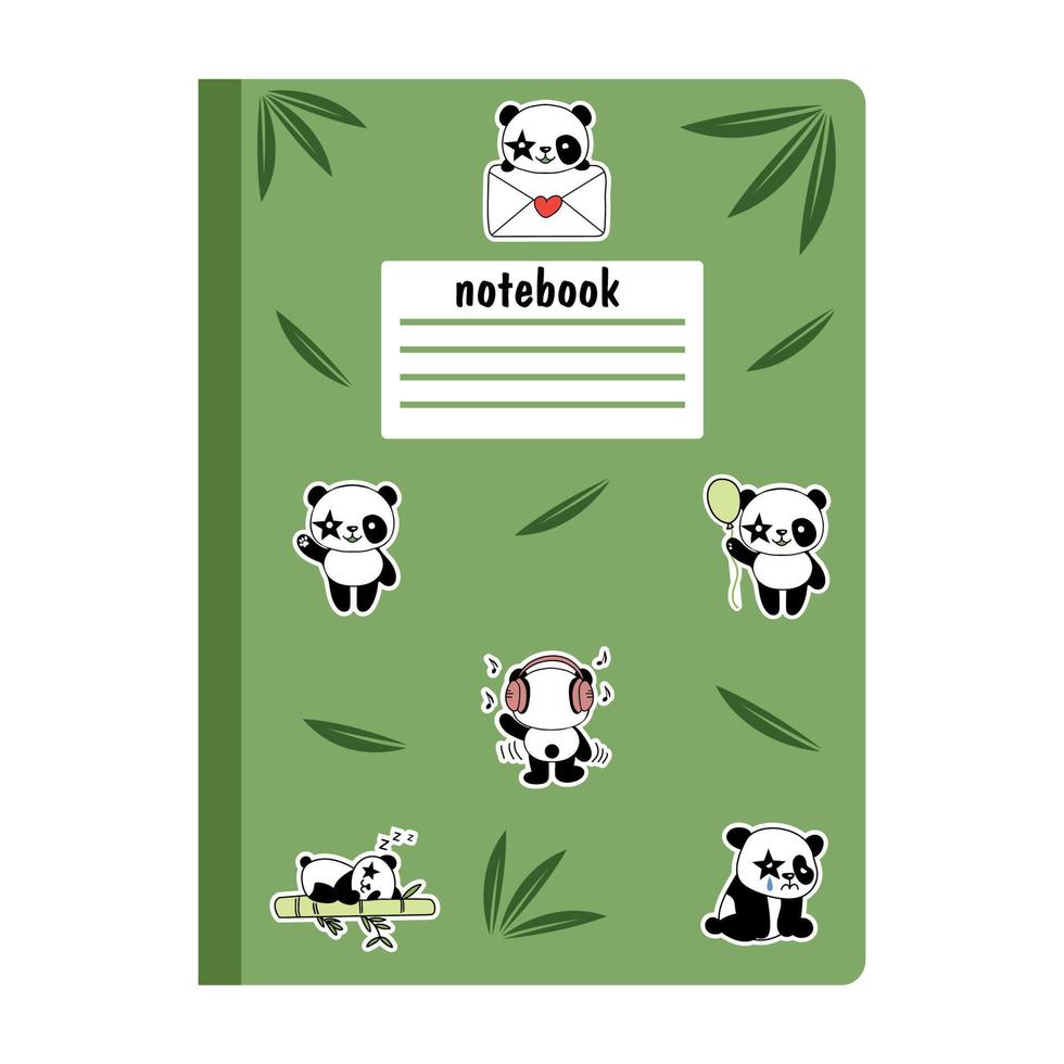 un cuaderno escolar con un simpático panda lindo. ilustración vectorial vector