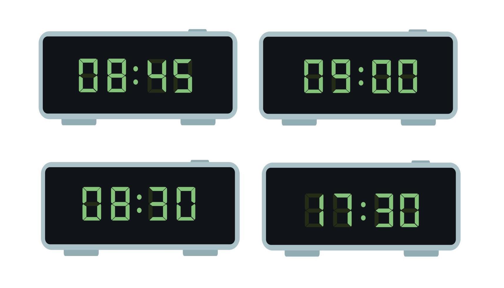 A set of digital clocks. Electronic numbers. Vector illustration