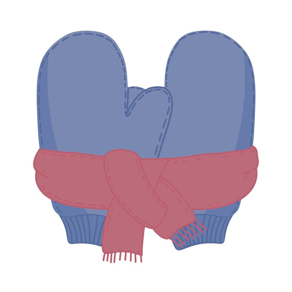 Knitted mittens with a scarf. Isolated vector