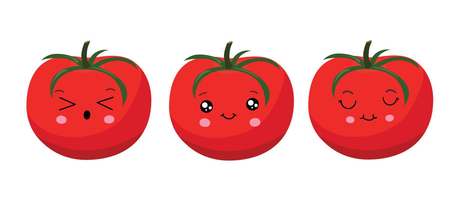 Red tomato in kawaii style. Vector illustration