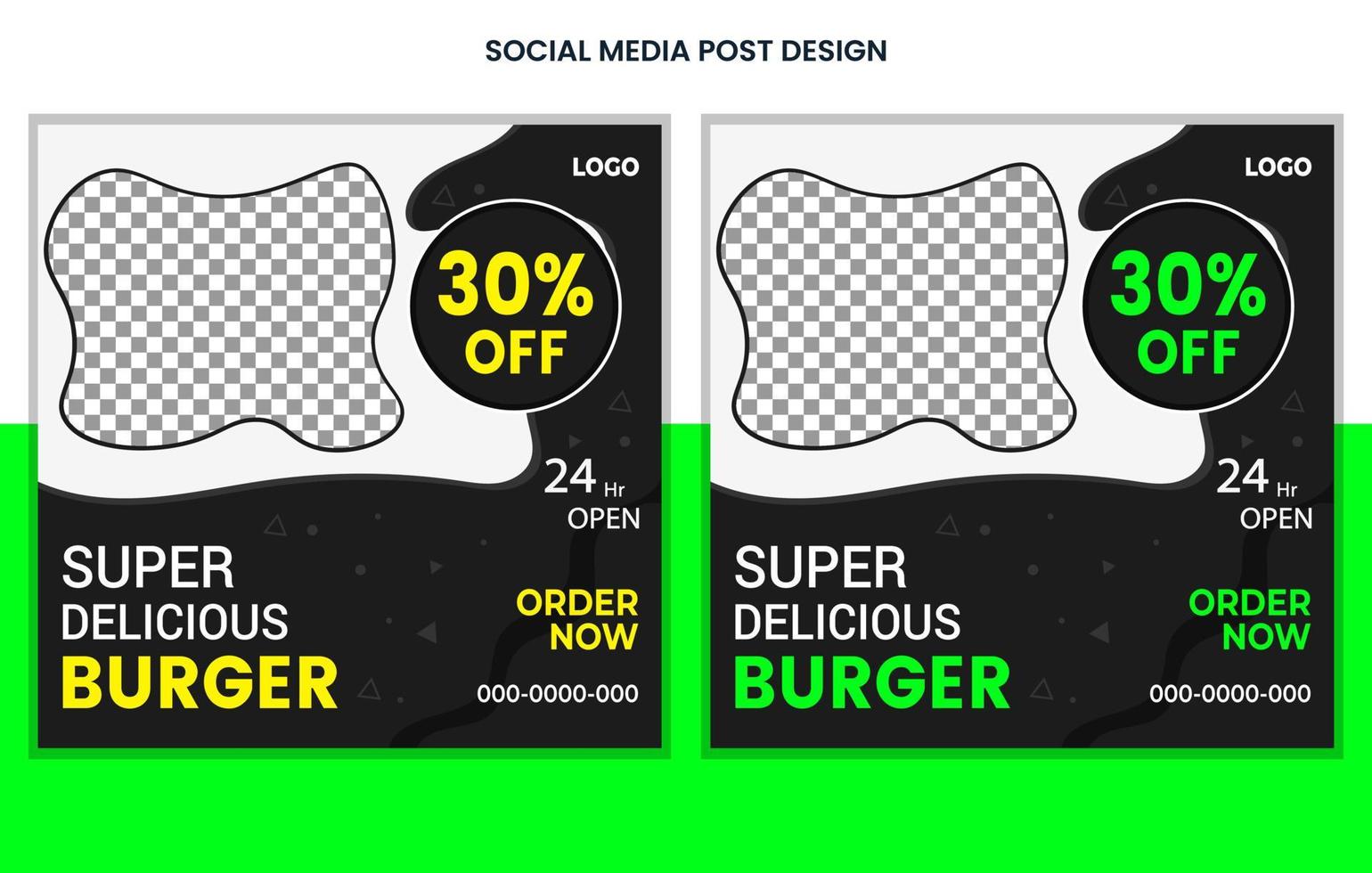 Food Social media post design template, Restaurant Social Media Post Design, Burger Post Design, Menu post design vector