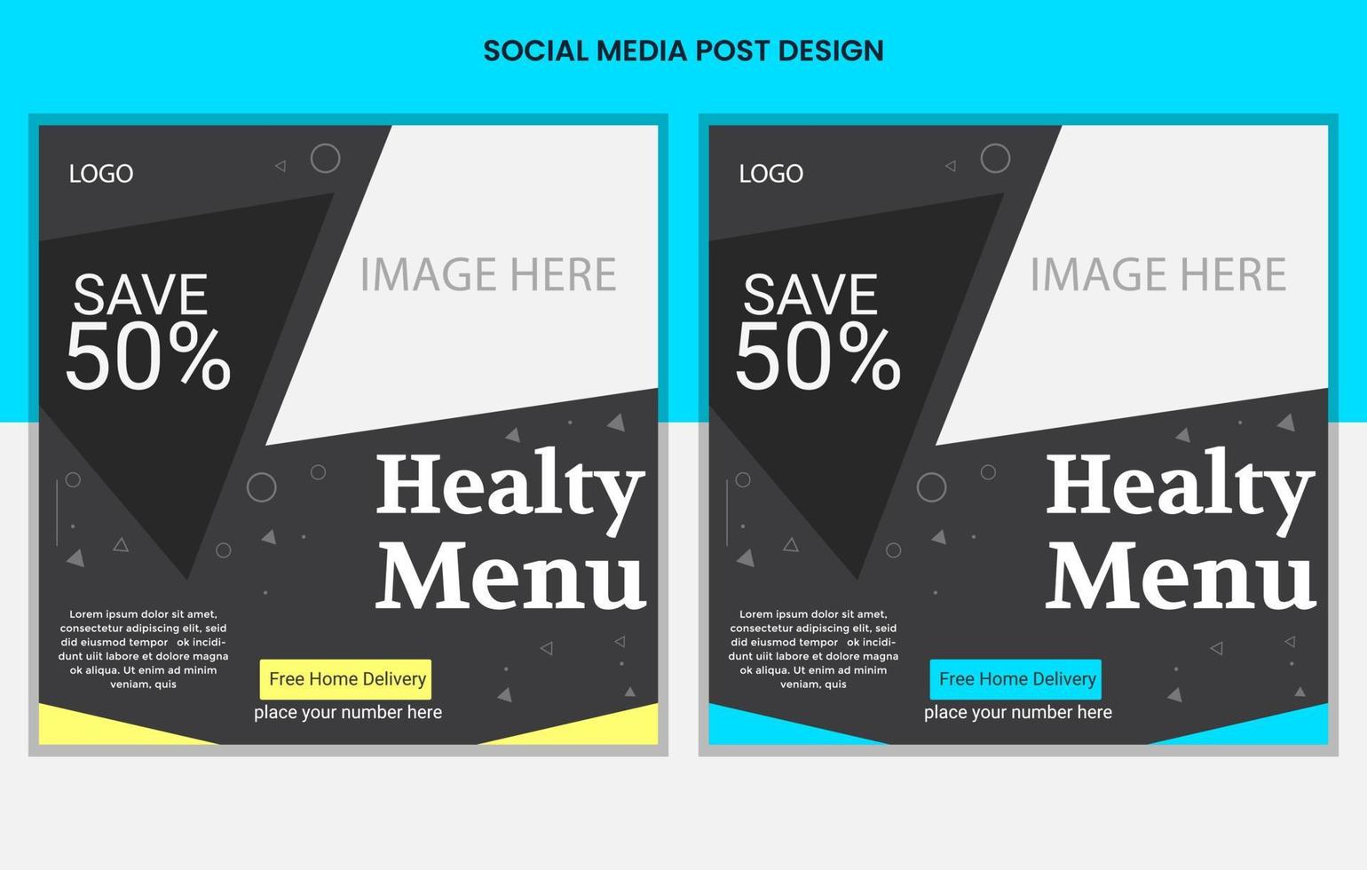 Food Social media post design template, Restaurant Social Media Post Design, Burger Post Design, Menu post design vector