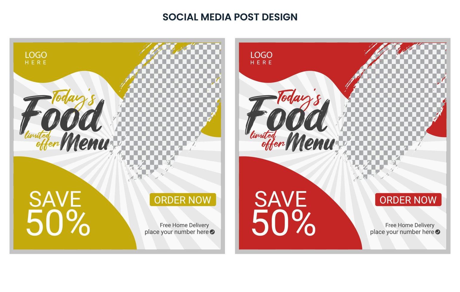 Food Social media post design template, Restaurant Social Media Post Design, Burger Post Design, Menu post design vector